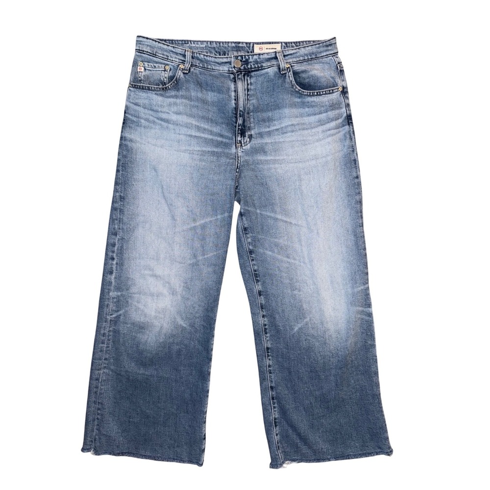 AG‎ Adriano Goldschmied Saige Wide Leg Crop Jeans Blue Raw Hem Mid Rise Size 32 - Picture 3 of 7